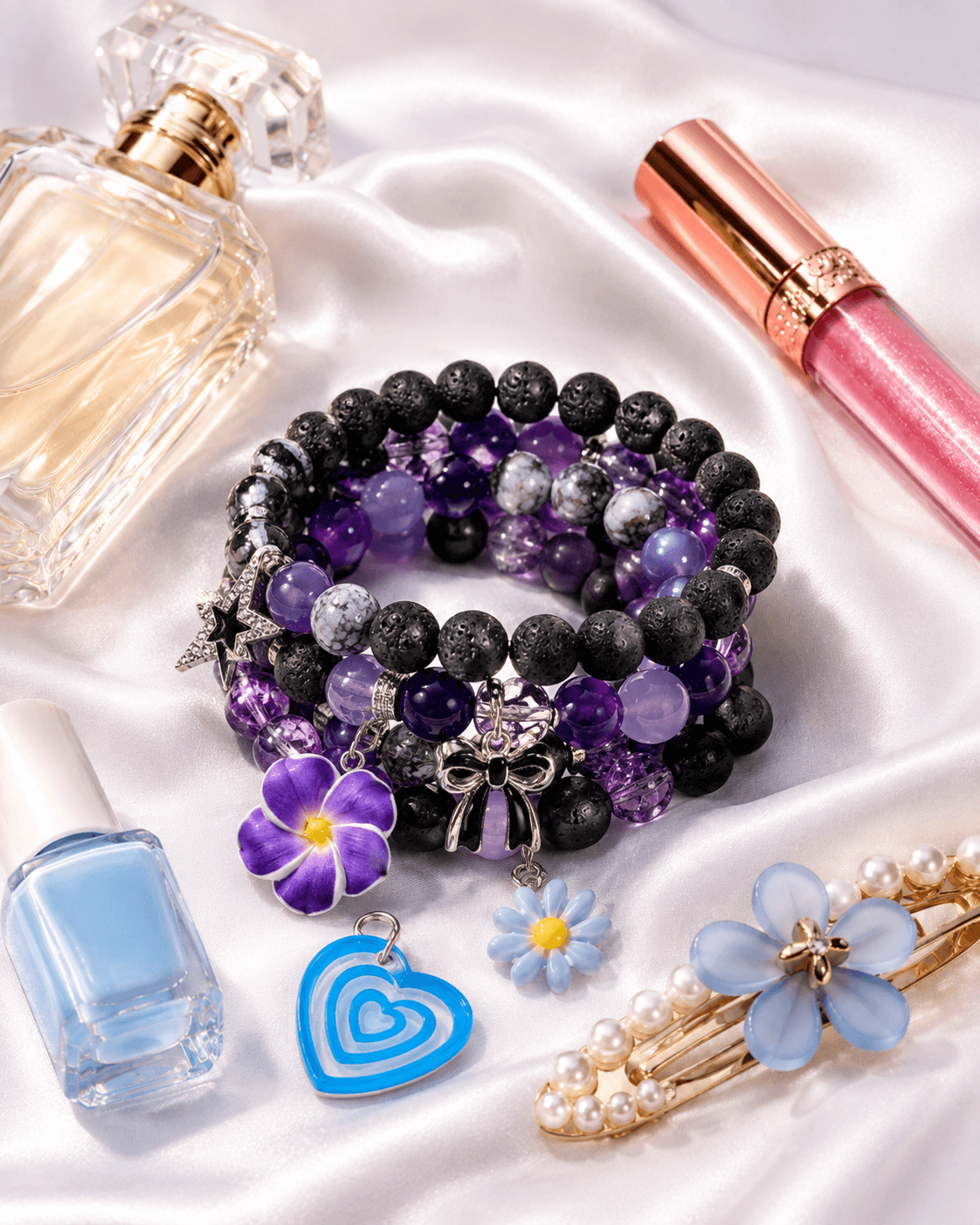 Dark Royal handcrafted wrist bead stack
